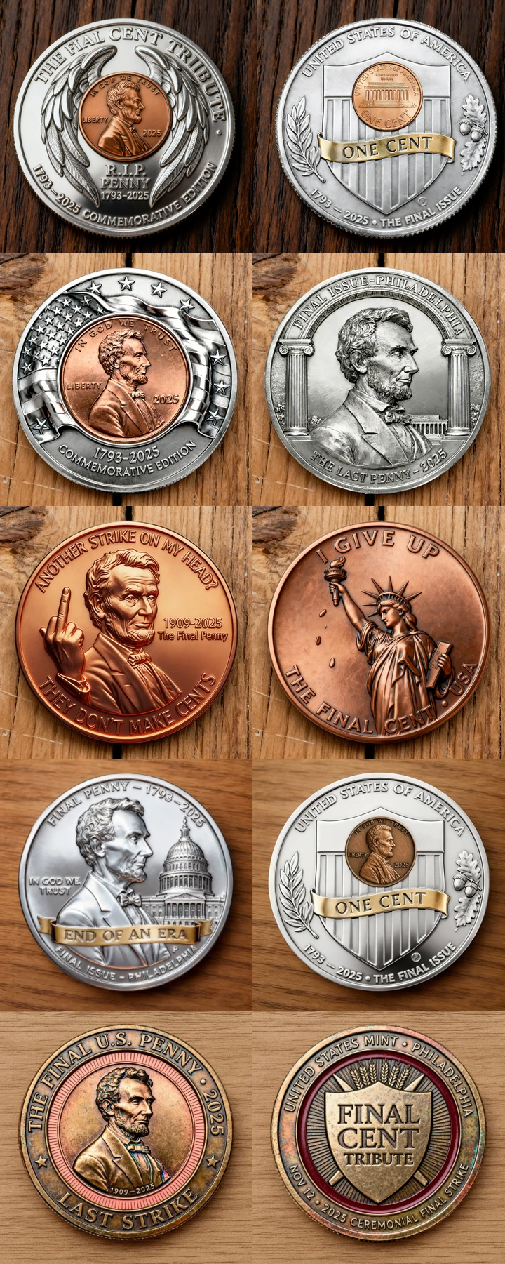 The Latest Five types "The Last Cent" Commemorative Coin Set