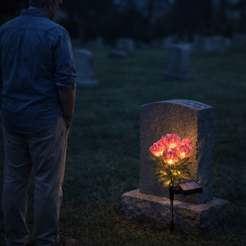 Realistic Solar Spider Mum Lights - Outdoor Memorial Garden Decor (Set of 4)