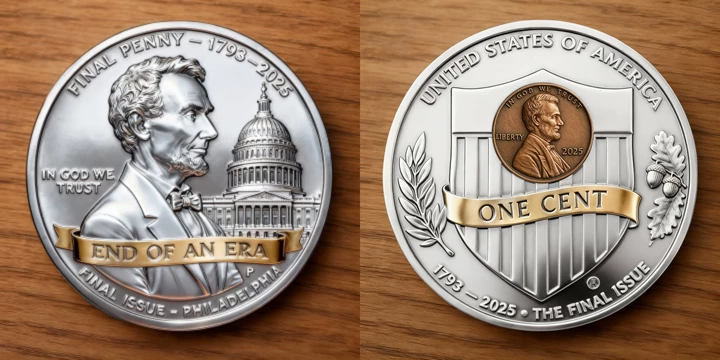The Latest Five types "The Last Cent" Commemorative Coin Set