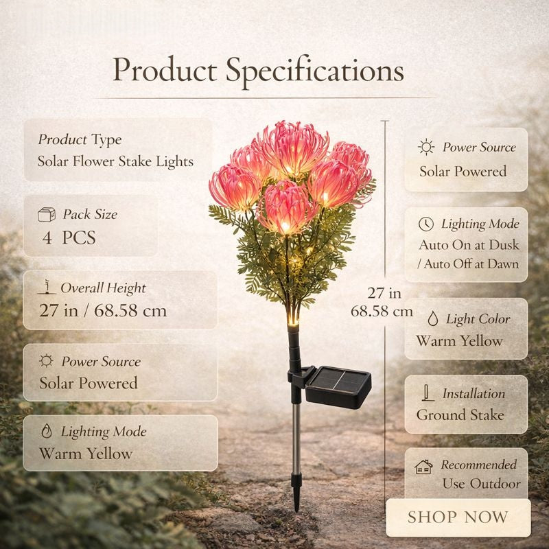 Realistic Solar Spider Mum Lights - Outdoor Memorial Garden Decor (Set of 4)