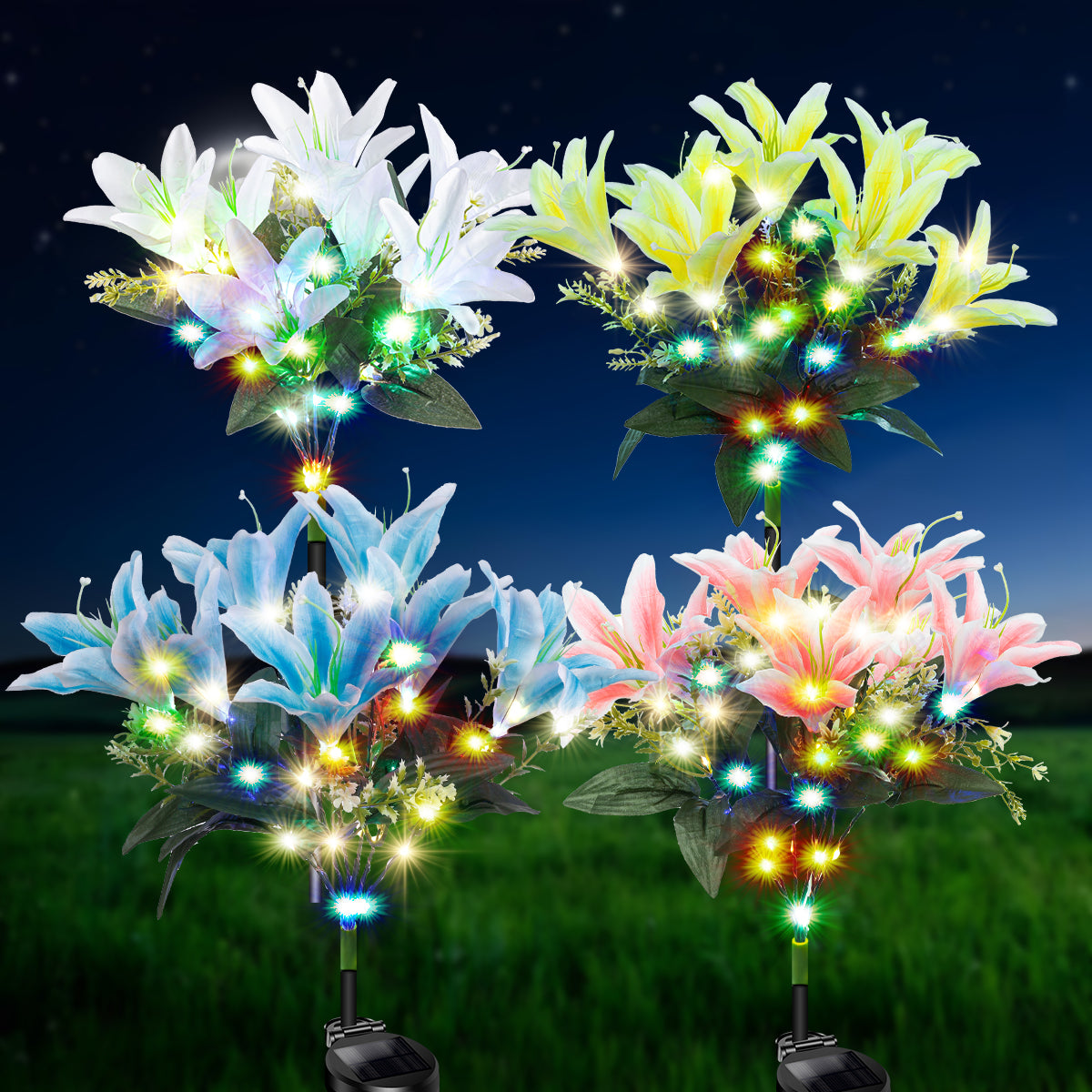 Elegant Solar Lily Garden Lights | Pure Serenity Collection (Set of 4)