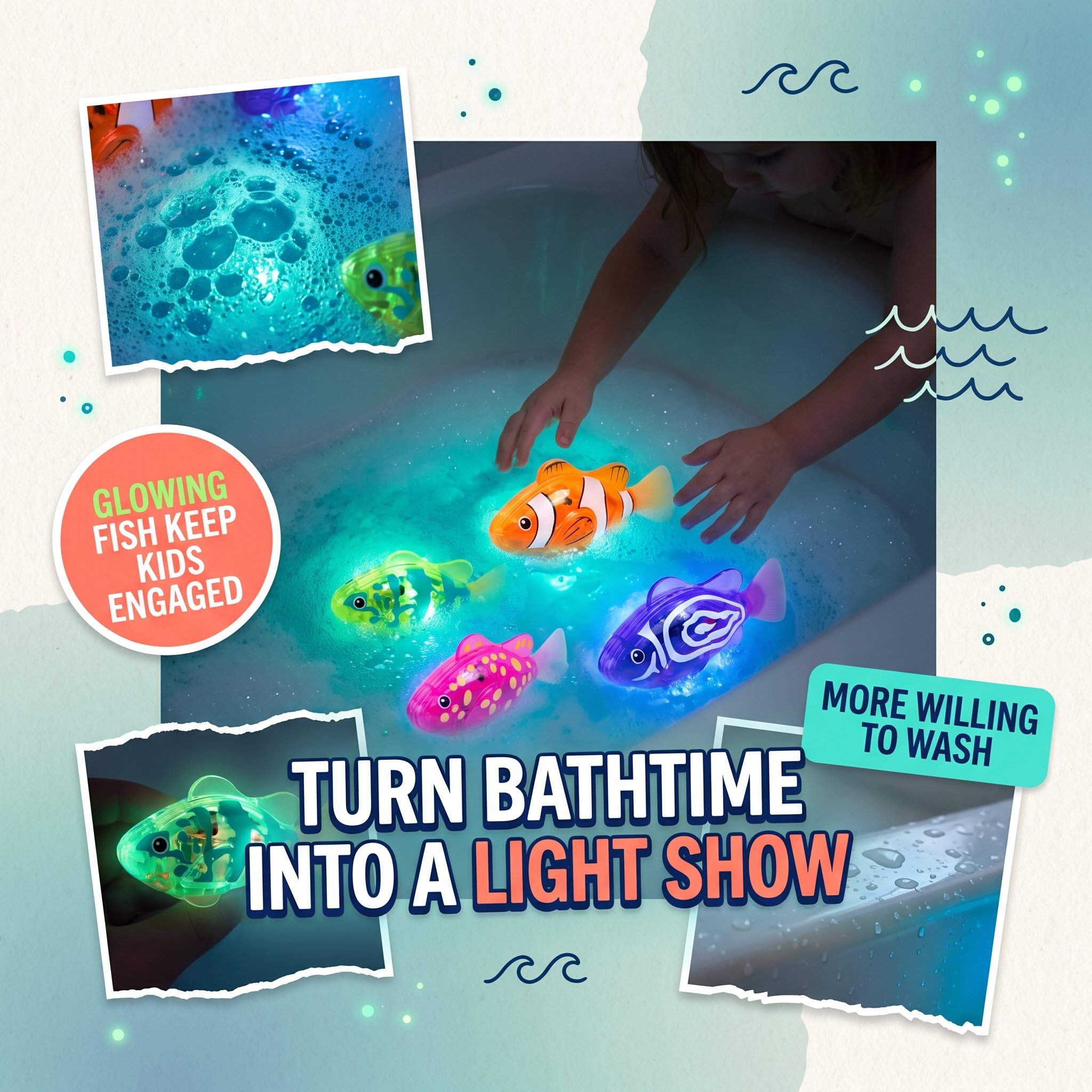 4Pcs Induction Activated | LED Light Up | Auto-Swimming Bath Toy