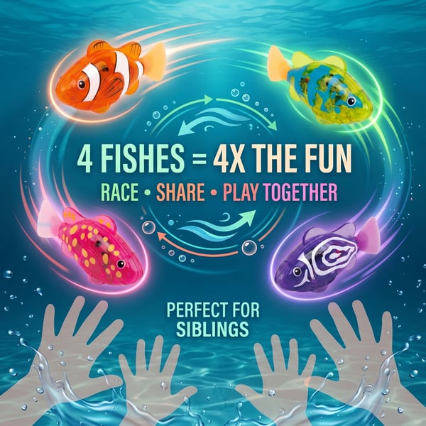 4Pcs Induction Activated | LED Light Up | Auto-Swimming Bath Toy