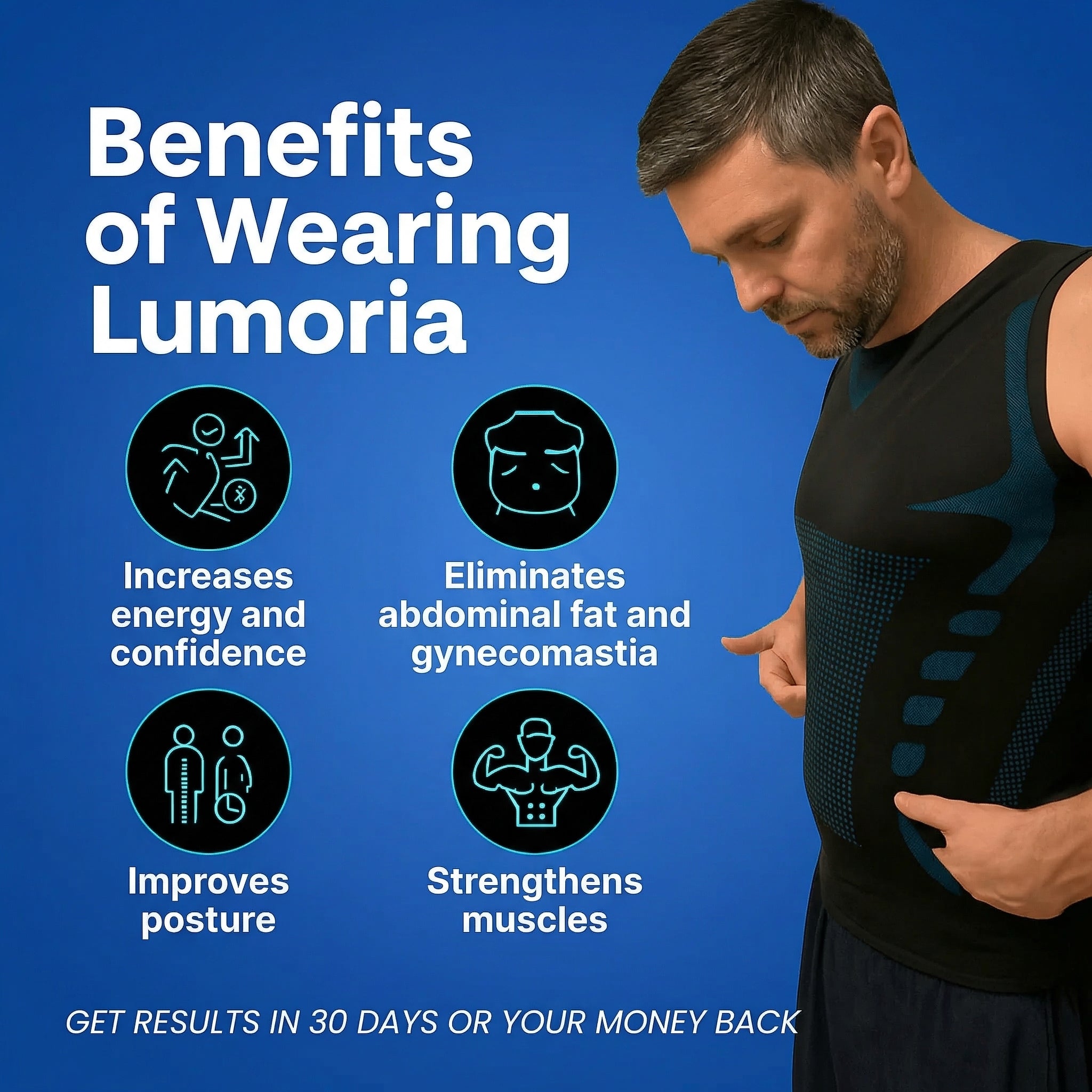 The only 3D compression slimming vest — clinically tested to slim your silhouette by 30% and visibly reduce belly fat in just 30 days.