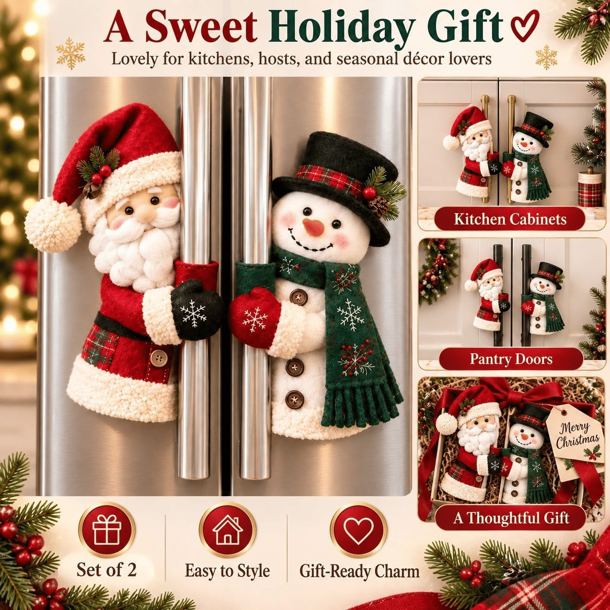 Weihnachtsgriffabdeckungen für Santa und Schneemann als Feiertagsgeschenk
