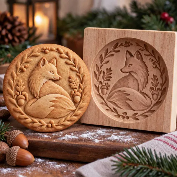 🍪 Woodland Animal Cookie Mold | 4.7-Inch Wooden Embossing Mold for Cozy Homemade Cookies