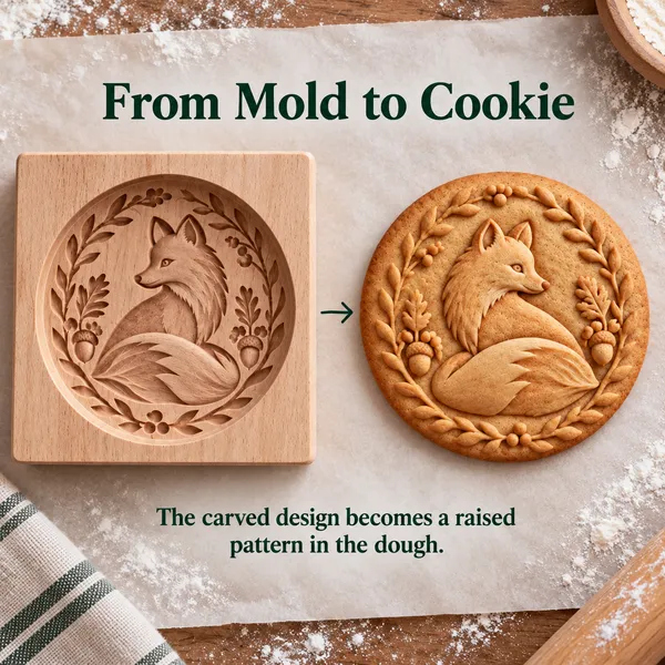 🍪 Woodland Animal Cookie Mold | 4.7-Inch Wooden Embossing Mold for Cozy Homemade Cookies
