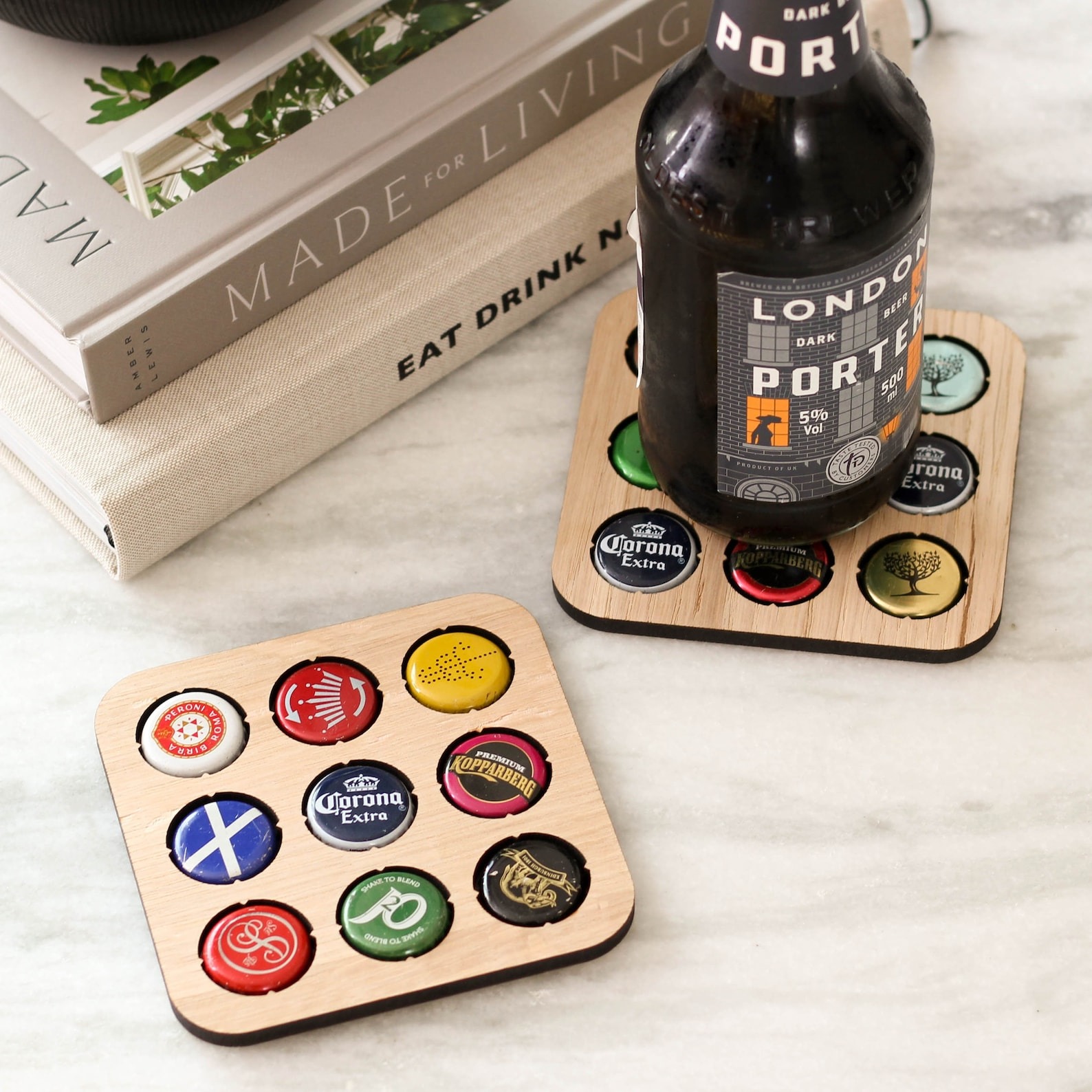 🍾Wooden Beer Cap Collector Coaster