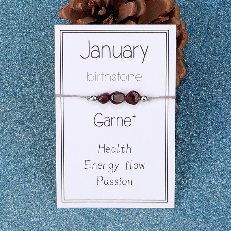 12 Months Birthstone Braided Bracelet With Blessing Card Gift