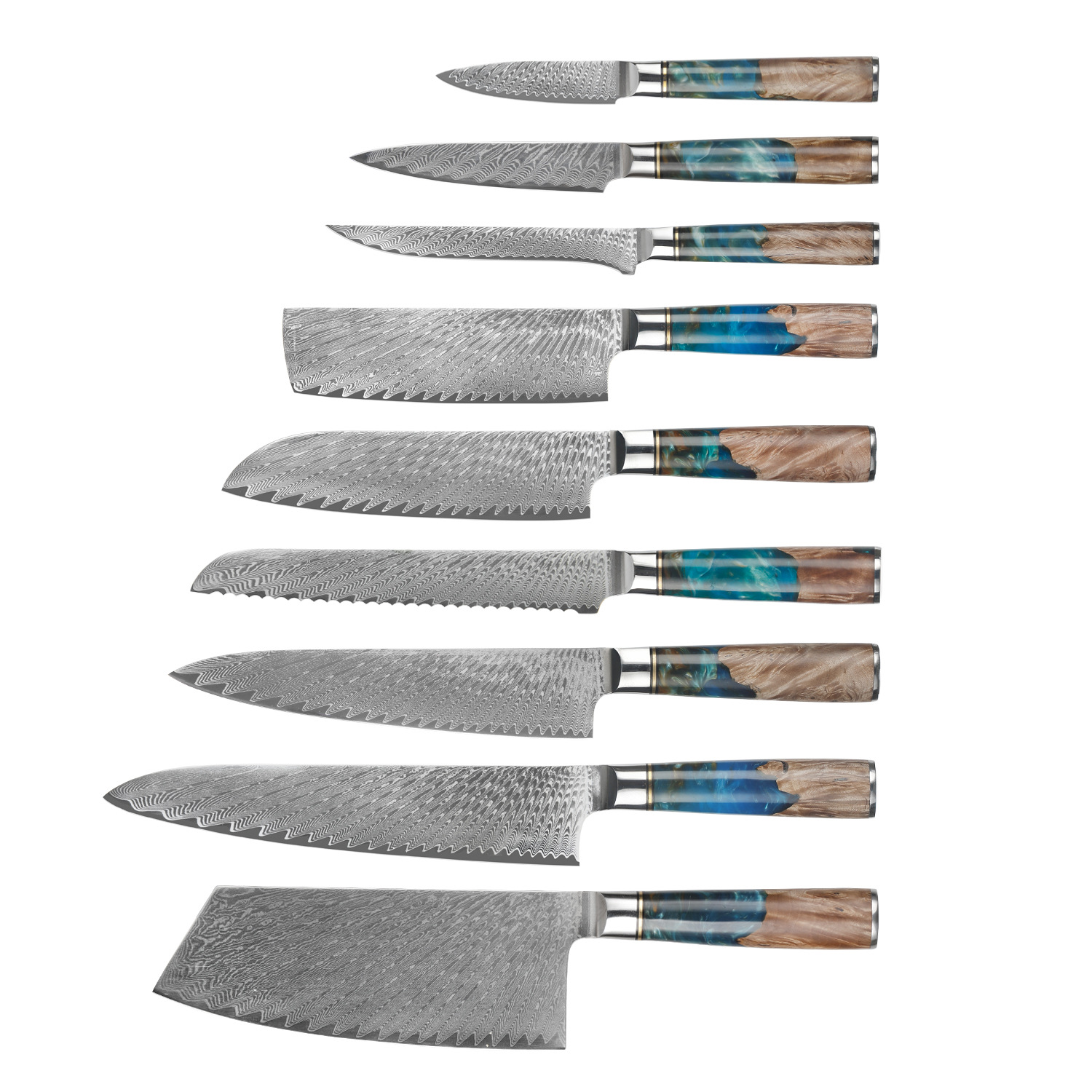 Resin Damascus 7 Piece Knife Set Blue