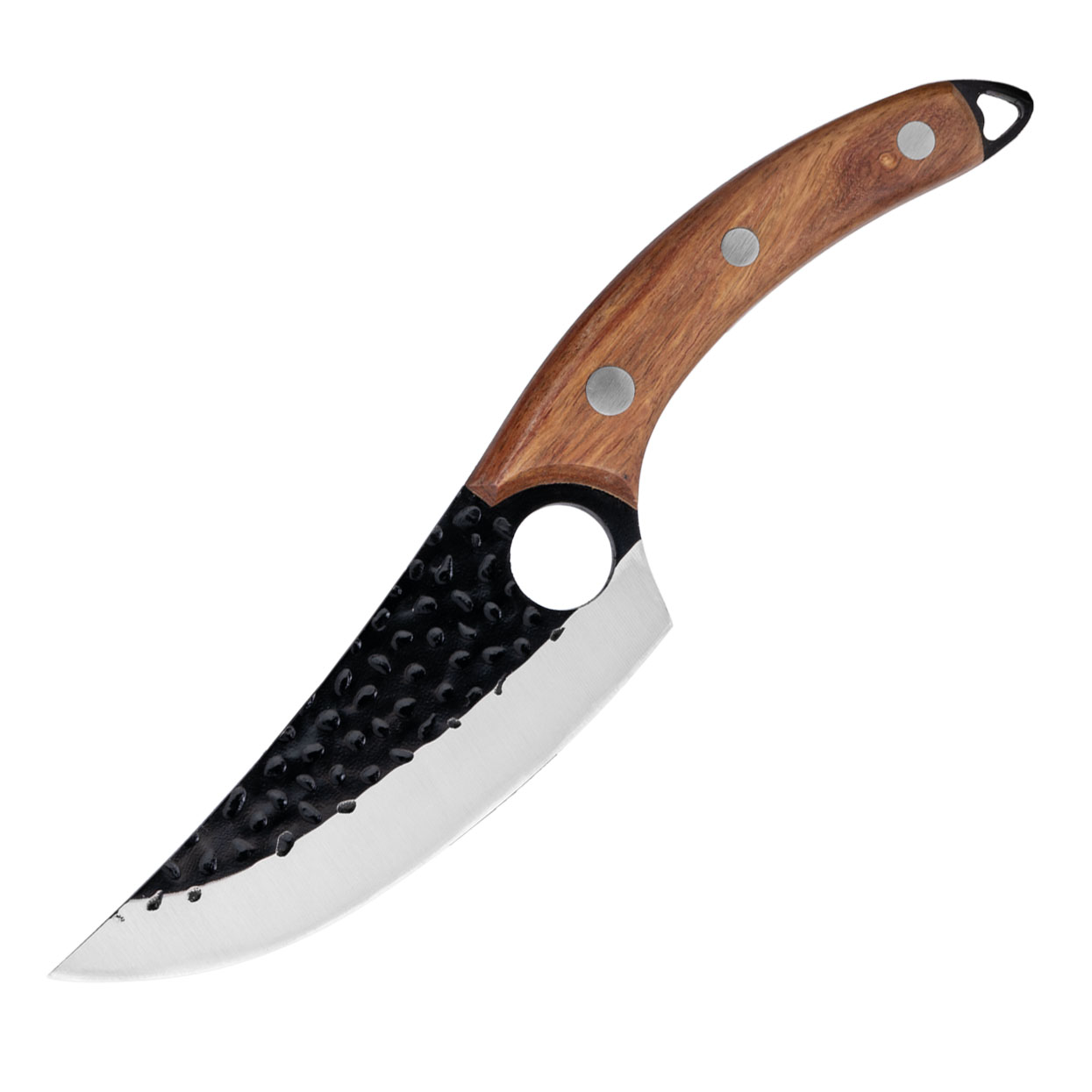 Paofu 6" Full Tang Curved Handmade Forged Carbon Steel Butcher Knife Light Brown