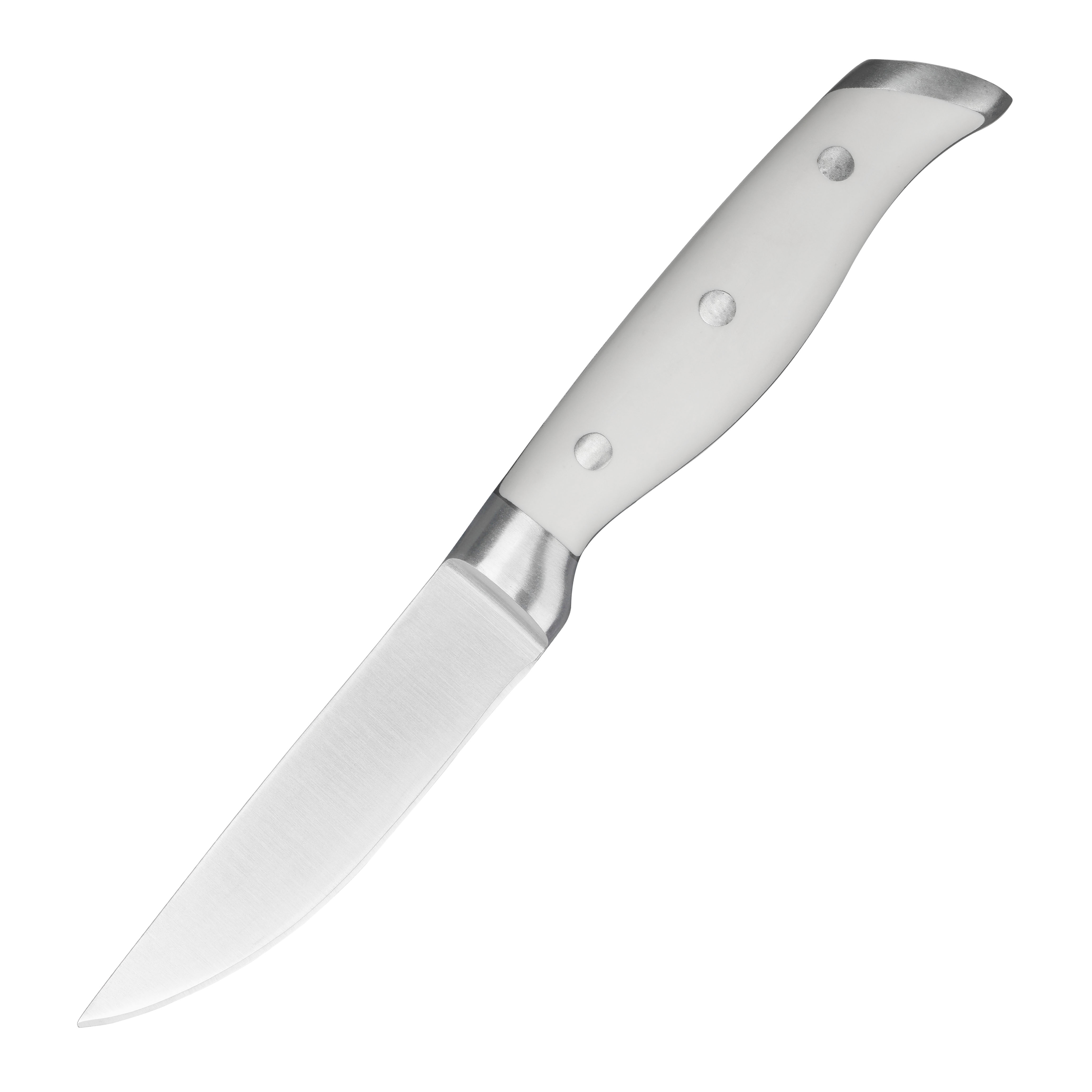 Jourmet 3.5-inch Paring Knife displayed, featuring a sharp stainless steel blade and a chic white handle, ideal for precise kitchen prep.