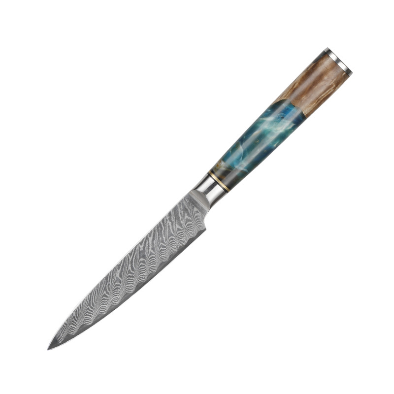 Resin 5" Damascus Utility Knife Blue