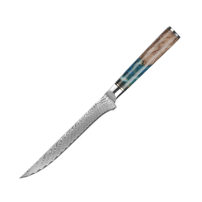 Resin 6" Damascus boning Knife (Blue & Green)