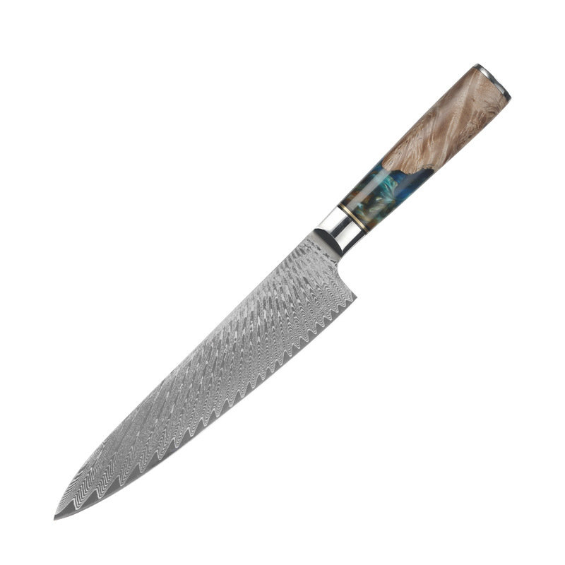 Resin 9.5" Damascus Chef Knife (Blue & Green)