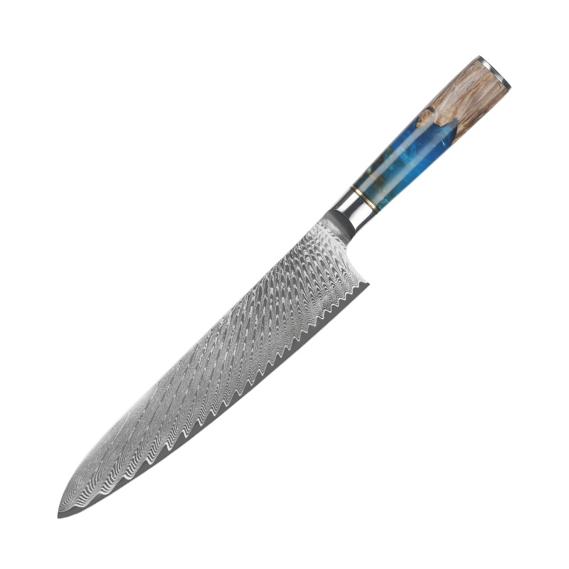 Resin 8" Damascus Chef Knife (Blue & Green)