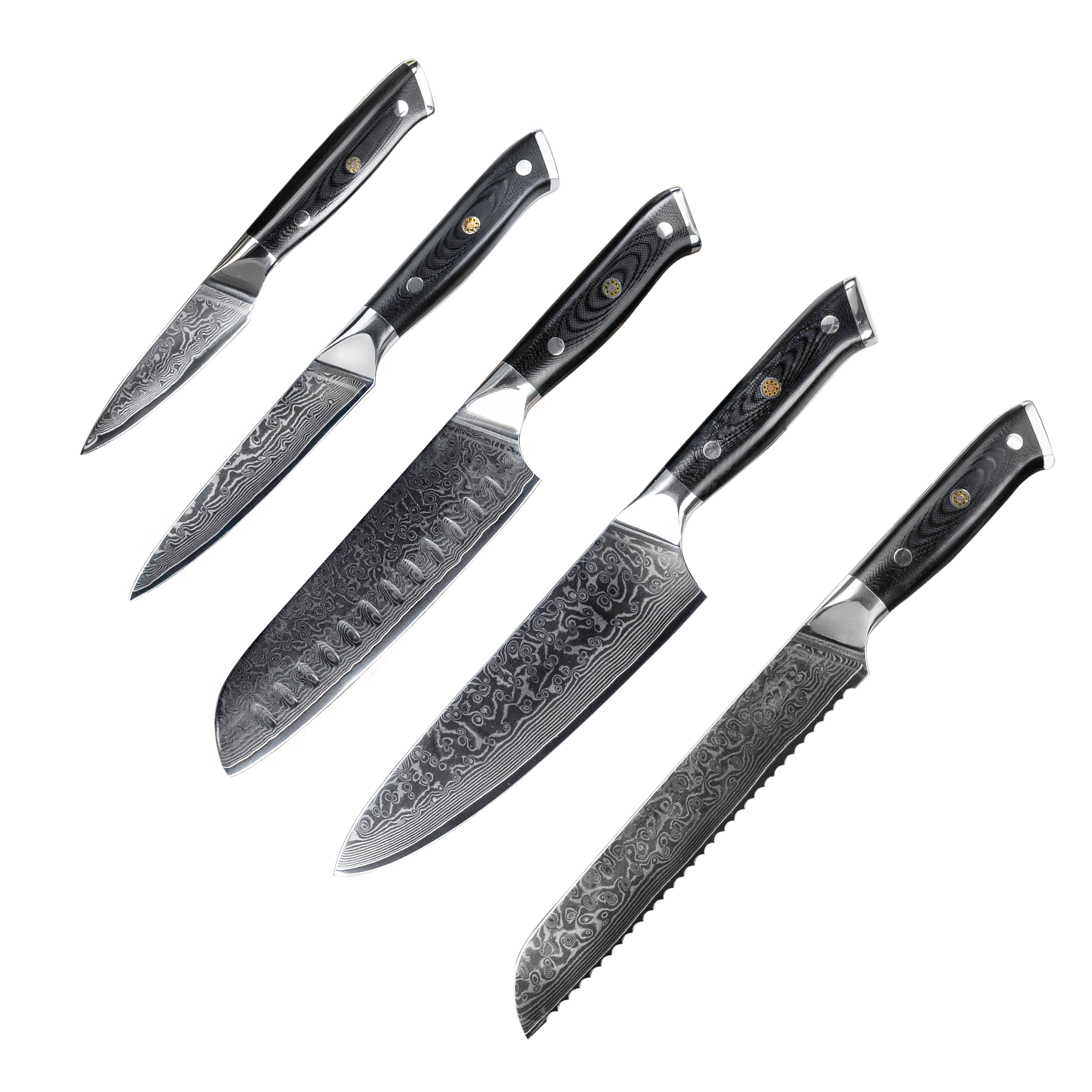 Elite Damascus 5 Piece Knife Set 
