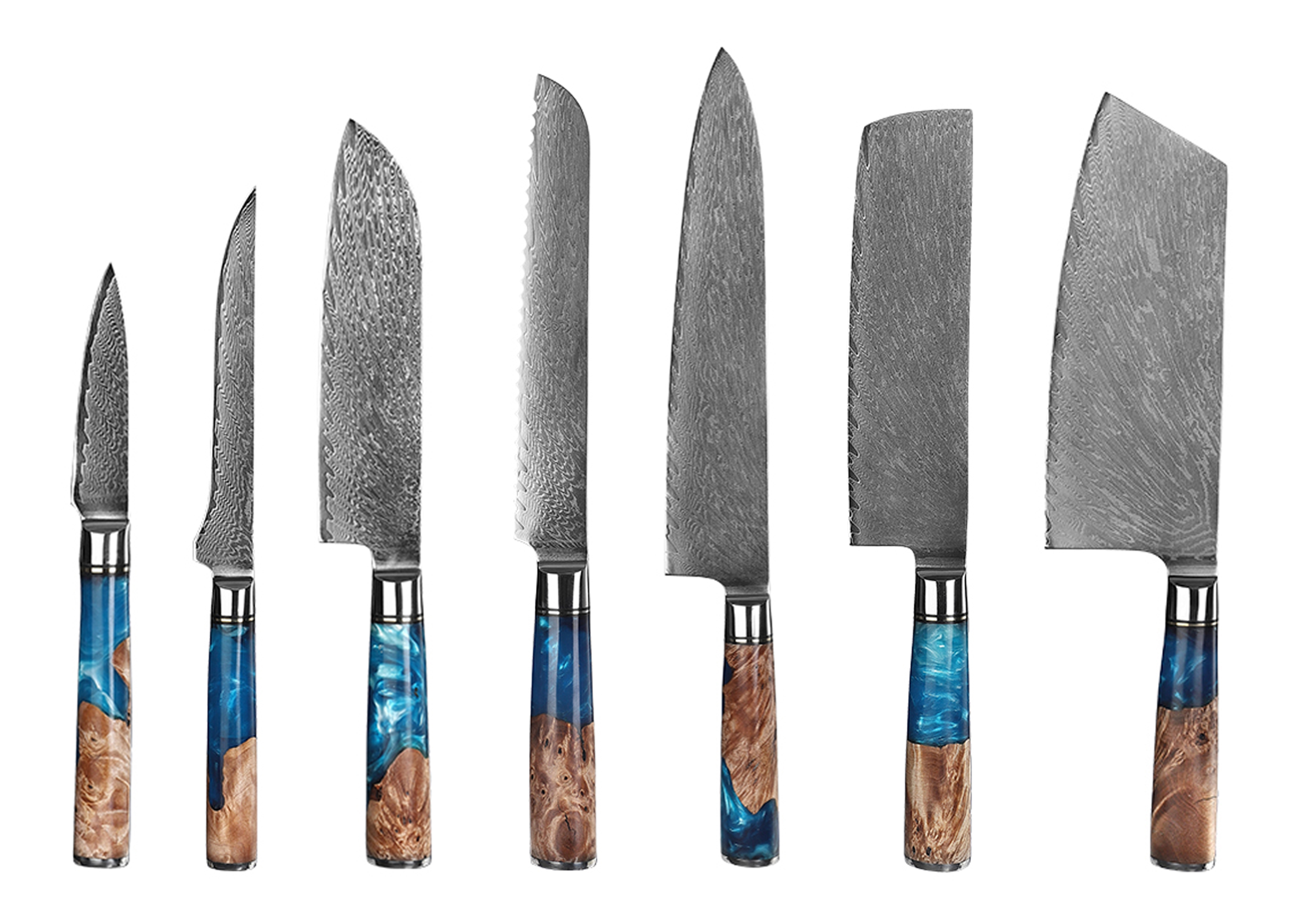 Resin Damascus 7 Piece Knife Set 