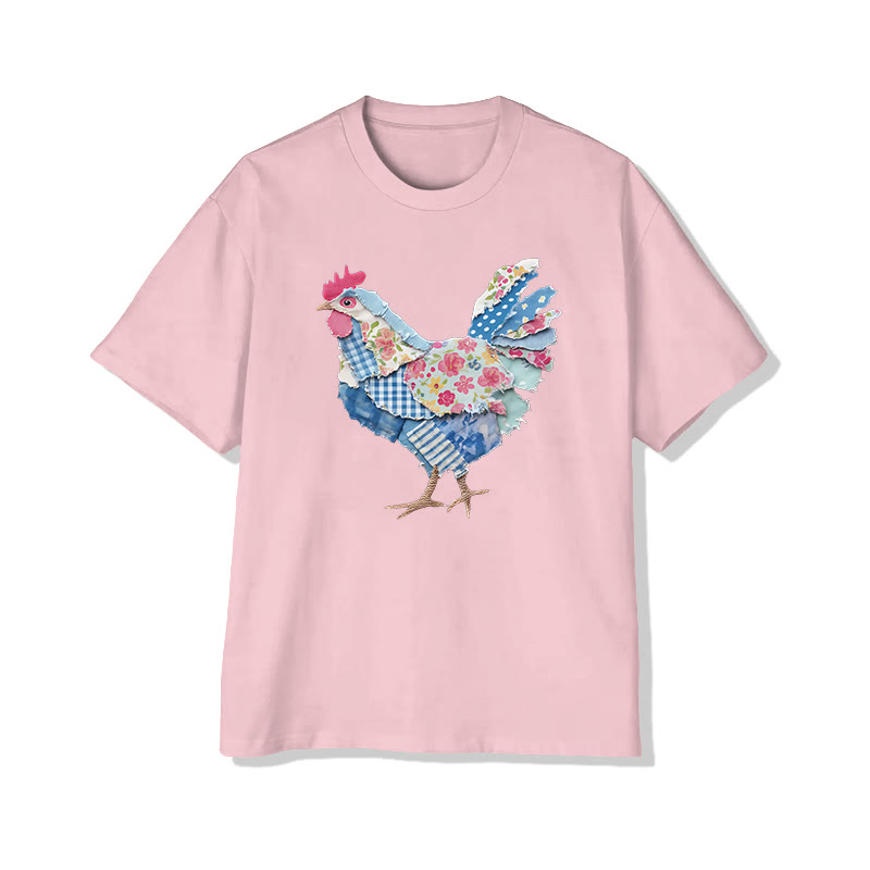 Animal Friends Chicken Flakes Print Pattern Cotton Print T-shirt - Pink - US16-18(2XL) - image 8