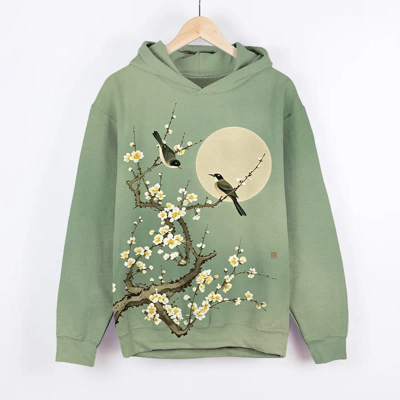 Vintage Plum Blossoms And Nightingale Art Print Long Sleeve Hoodie - image 4
