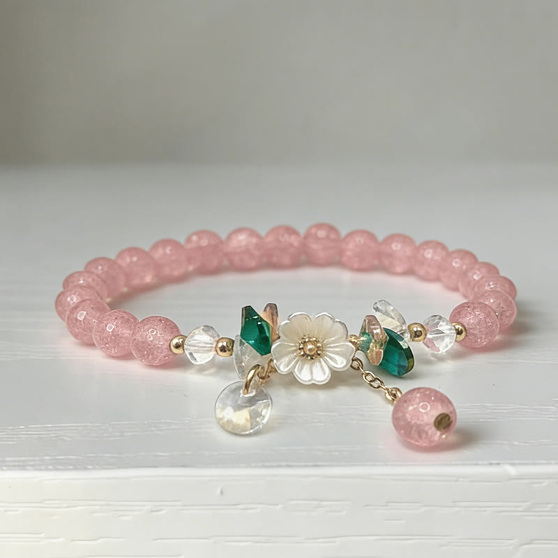 Romantic Sakura Cherry Blossoms Glass Bead Stretch Bracelet - Pink - 13-14cm - image 5