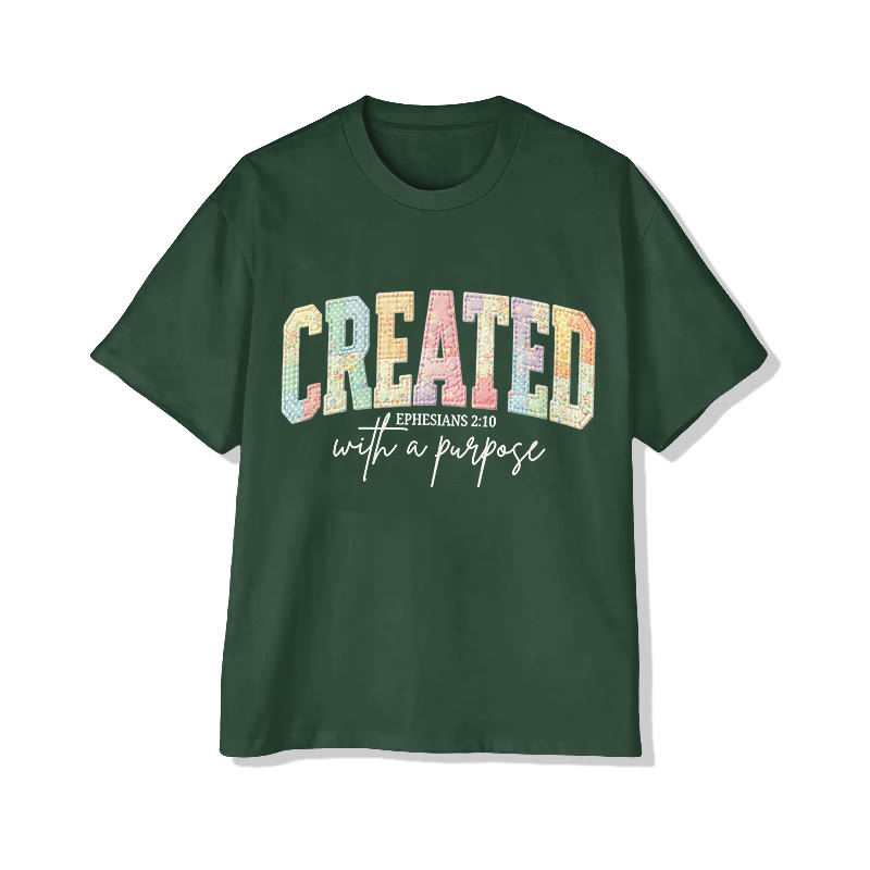 Christian Created With A Purpose Ephesians 2:10 Print Pattern Cotton Print T-Shirt - Green - US16-18(2XL) - image 10