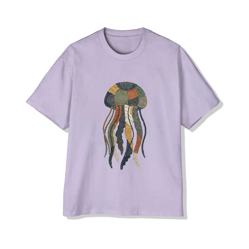 Ocean Jellyfish Art pattern Print Pattern Cotton Print T-Shirt - Light Purple - US16-18(2XL) - image 12