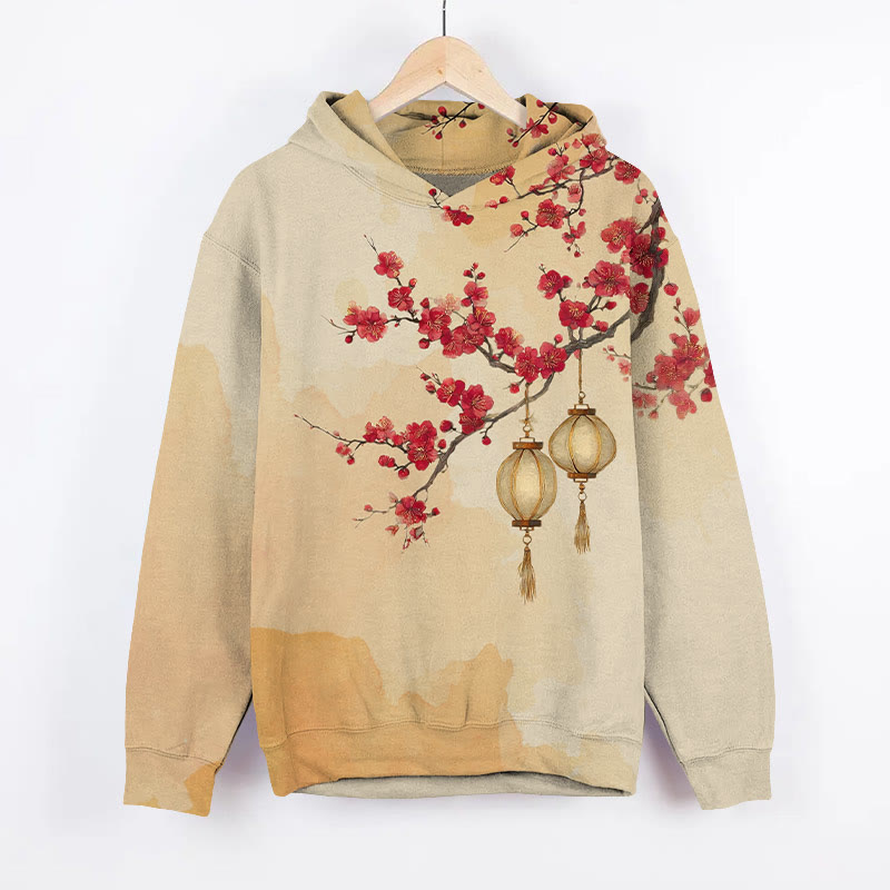 Japanese Vintage Lantern Hanging On Plum Blossom Tree Art Print Long Sleeve Hoodie - image 4
