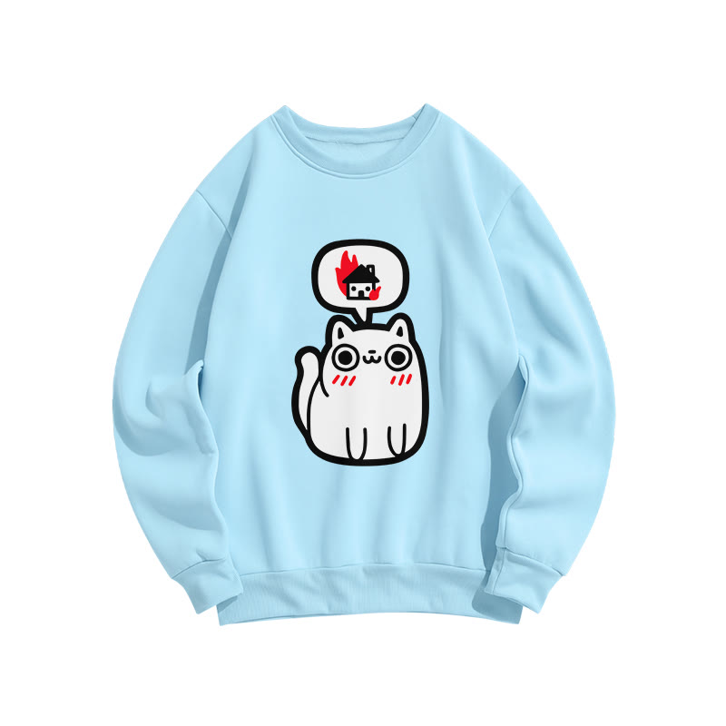 Unisex Cute Cat Print Long Sleeve Crew Neck Sweatshirt - Blue - US16-18(2XL) - image 4
