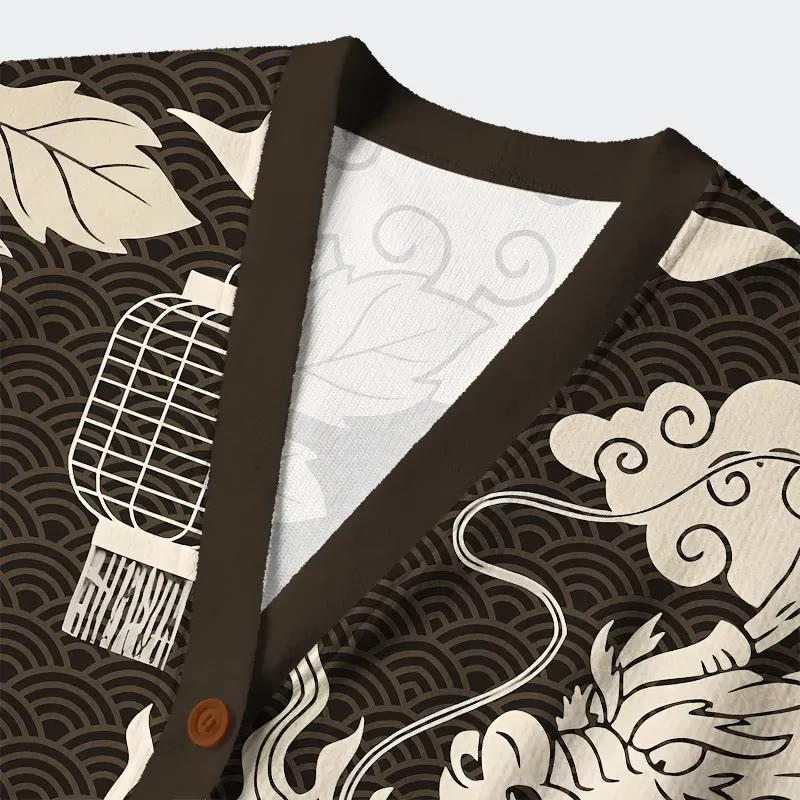 Two Dragons Playing With A Pearl Long Sleeved Sweater Cardigan - image 3