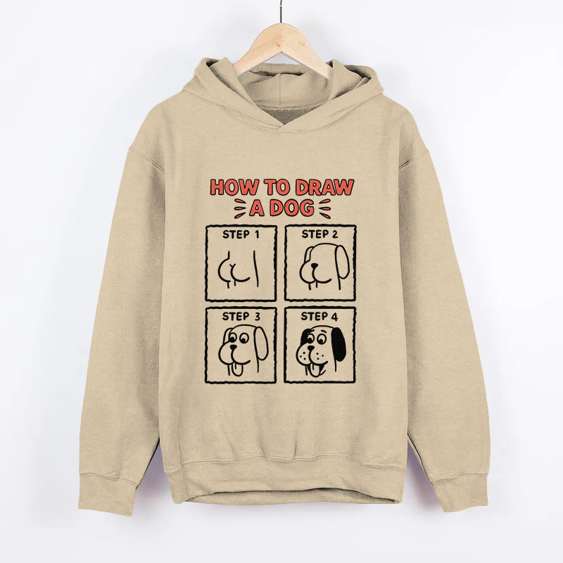 Unisex How To Draw A Dog Pattern Long Sleeved Hoodie - Apricot - US44-46(8XL) - image 4