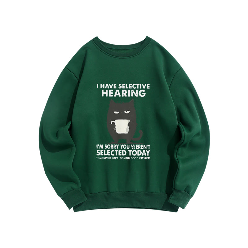 Unisex Selective Hearing Cat Print Long Sleeve Crew Neck Sweatshirt - Green - US16-18(2XL) - image 6