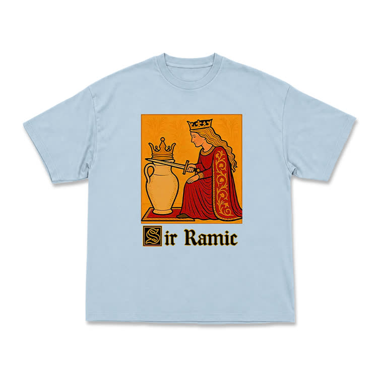 Medieval Card Style Sir Ramic Streetwear Graphic T-Shirt - Light Blue - US16-18(2XL) - image 5