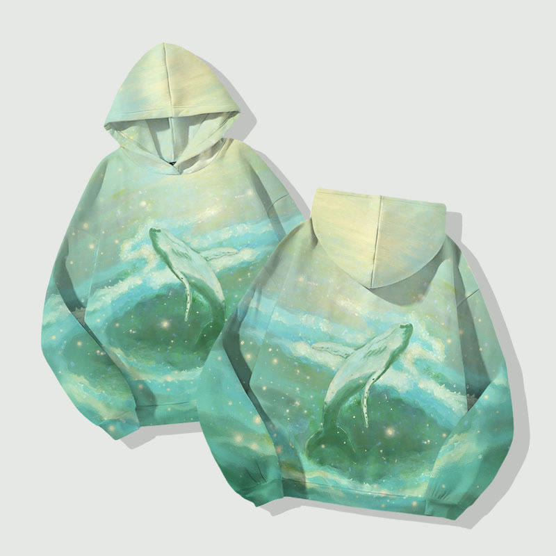 Fantasy Oil Painting Whale Leaping Art Print Long Sleeve Hoodie - image 4