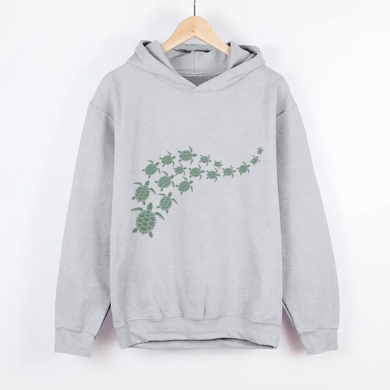 Ocean Turtle Formation Print Long Sleeved Hoodie - Grey - 8XL - image 3