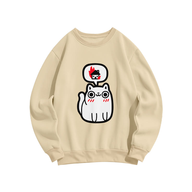 Unisex Cute Cat Print Long Sleeve Crew Neck Sweatshirt - Apricot - US16-18(2XL) - image 3