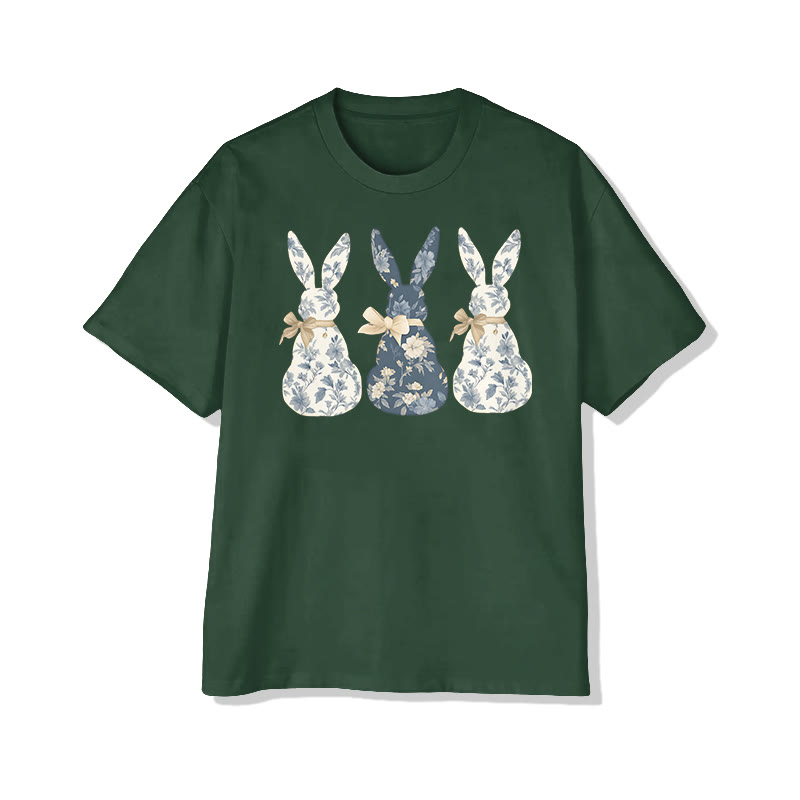 Cute Easter Flower Bunny Print Pattern Cotton Print T-shirt - Green - US16-18(2XL) - image 5