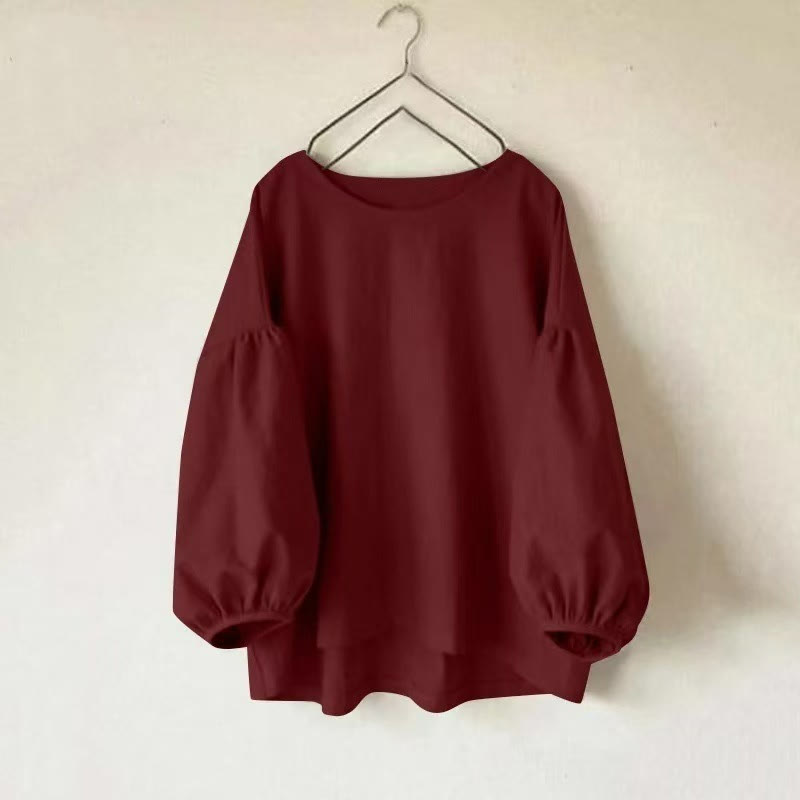 Solid Color Loose Lantern Sleeve Blouse