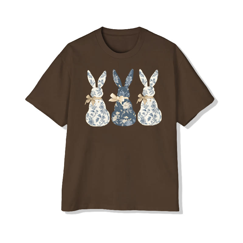 Cute Easter Flower Bunny Print Pattern Cotton Print T-shirt - image 7