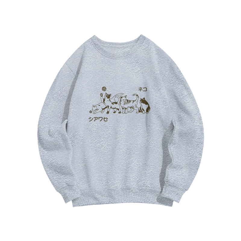Unisex Fun Cat Pattern Long Sleeved Crew Neck Sweatshirt - Grey - US16-18(2XL) - image 4