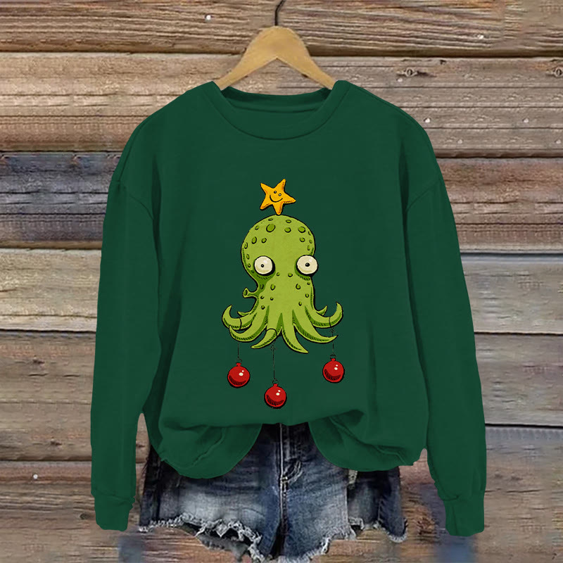 Fun LED Octopus Pattern Print Long Sleeve Sweatshirt - Green - US16-18(2XL) - image 3