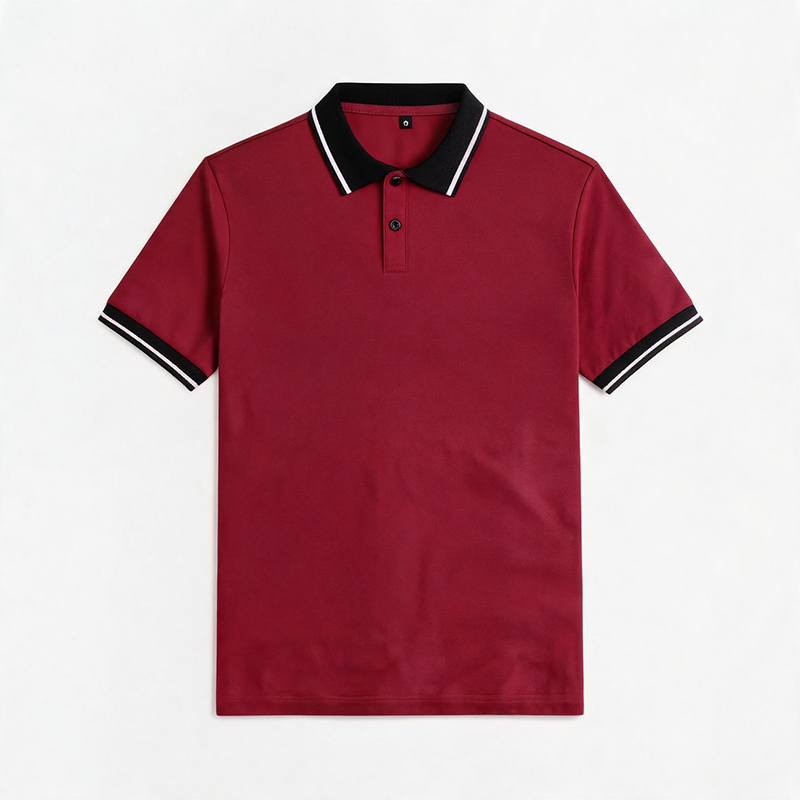 Men's Solid Color Contrast Collar Casual Golf Polo Shirt  - Wine - 5XL - image 5