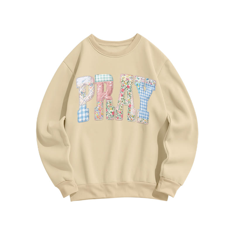 Christian Sublimation Pray Faux Embroidered Patchwork Print Sweatshirt - Apricot - US16-18(2XL) - image 4