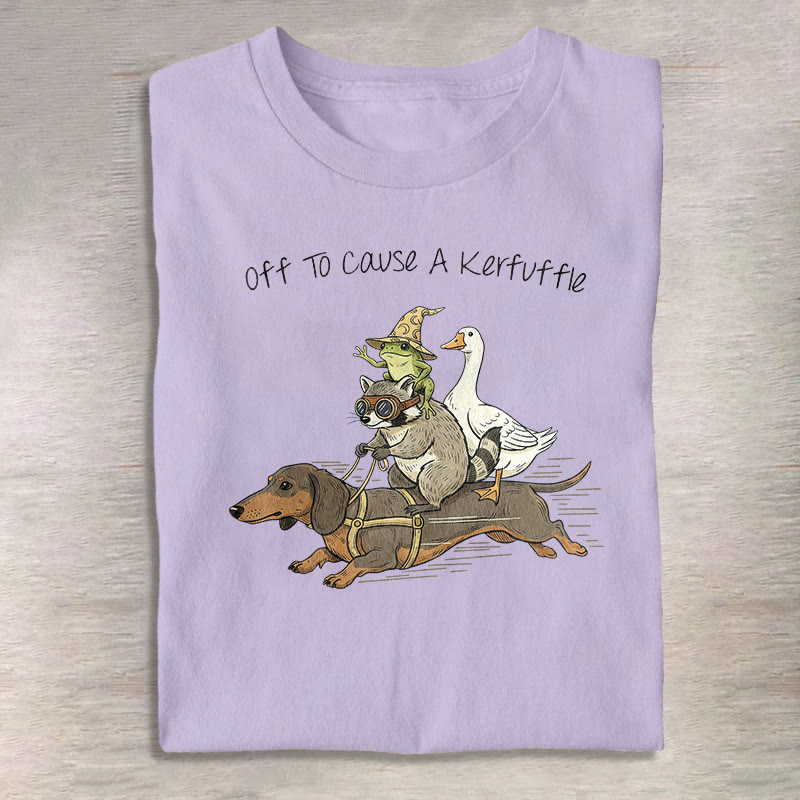 Funny Raccoon Goose Frog And Wiener Dog Print Pattern Cotton Print T-shirt - Light Purple - US16-18(2XL) - image 8