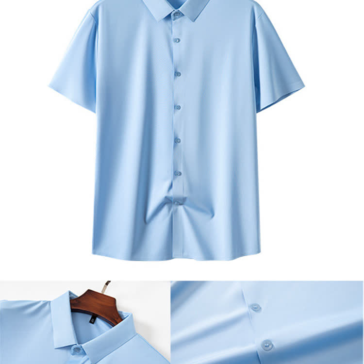Gentle Office Man High Elasticity Non-iron Short-sleeve Thin Shirt - Light Blue - 3XL - image 27