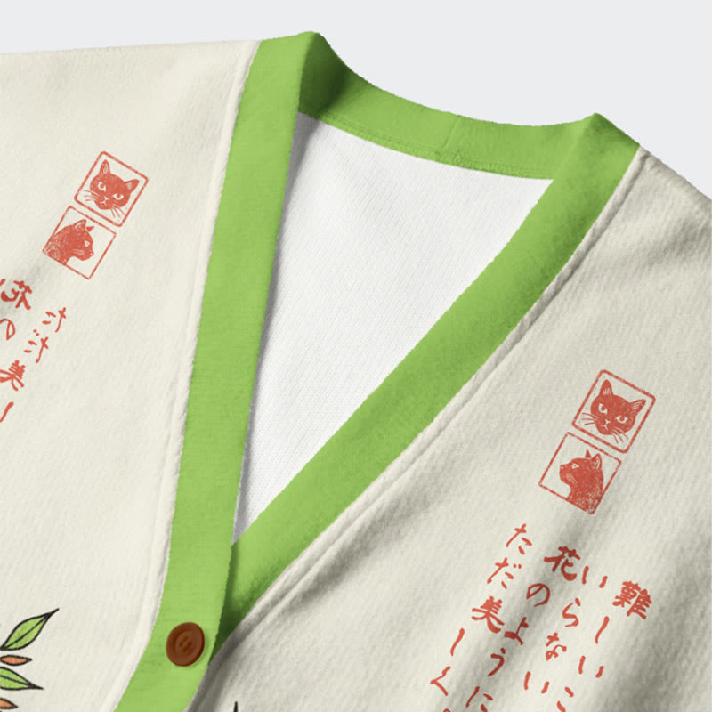 Japanese Style Floral Black Cat Pattern Long Sleeved Sweater Cardigan - image 3