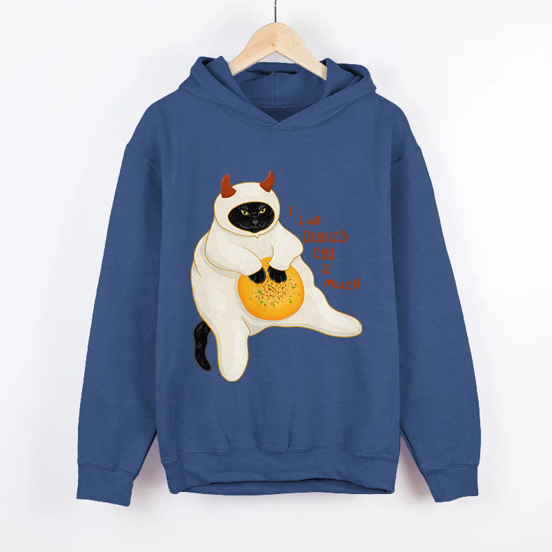 Unisex Devil Cat And Devil Egg Humor Pattern Long Sleeved Hoodie - Dark Blue - US44-46(8XL) - image 4