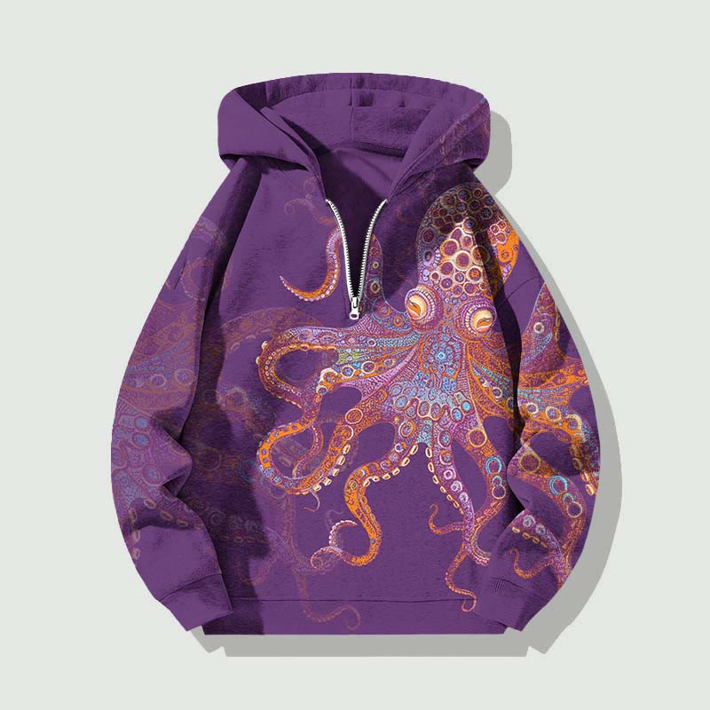 Unisex Unique Exquisite Octopus Pattern Half Zip Hoodie - Purple - US32-34(5XL) - image 3
