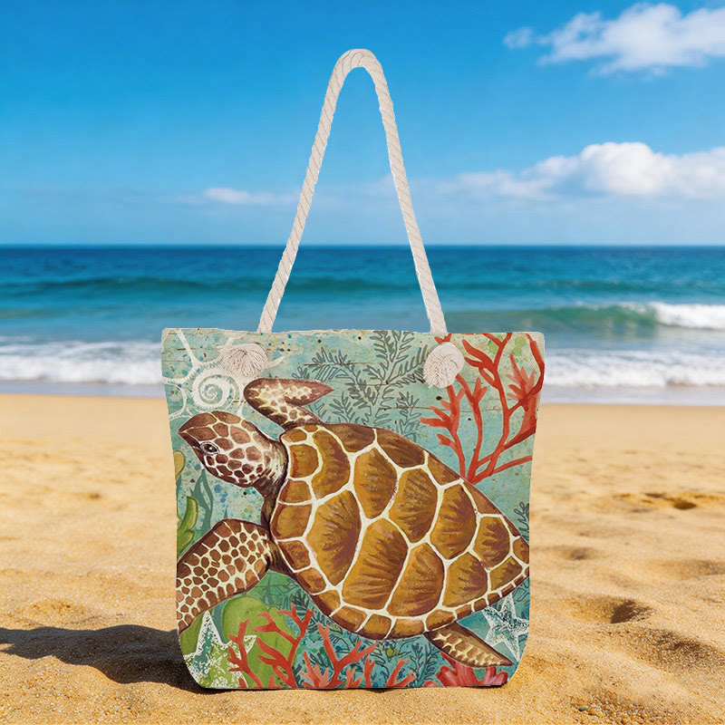 Retro Rope Single-shoulder Tote Bag - Sea Turtle-01 - 45*35*12cm - image 9