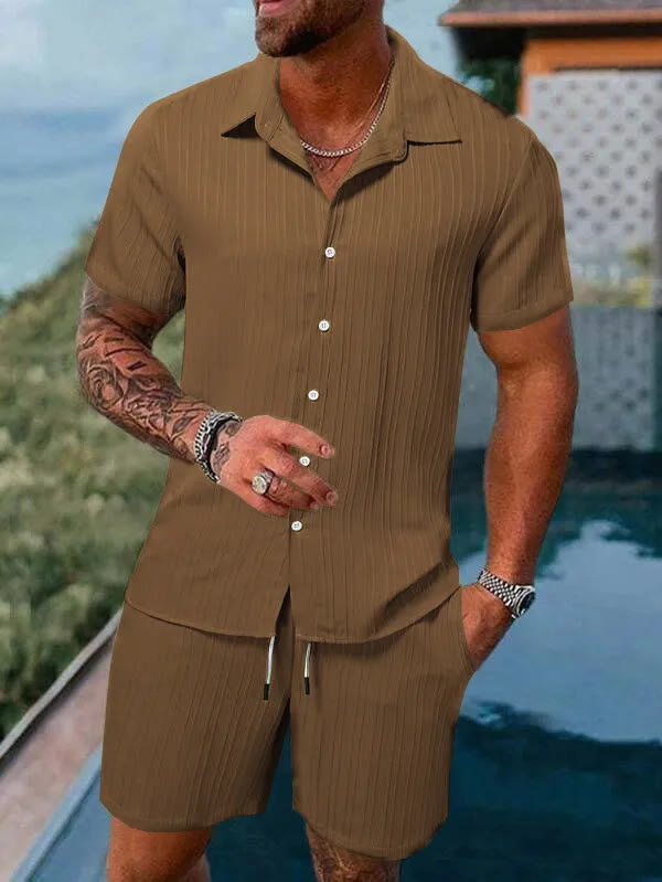 Men's Casual Set –Sleeve Shirt & Shorts, Loose and Comfortable for the Beach and Leisure - Coffee - 5XL - image 7